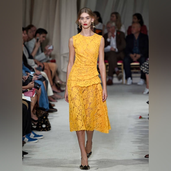 $3,800 NEW OSCAR DE LA RENTA YELLOW FLORAL GUIPURE LACE DRESS GOWN US 6 - Picture 14 of 15